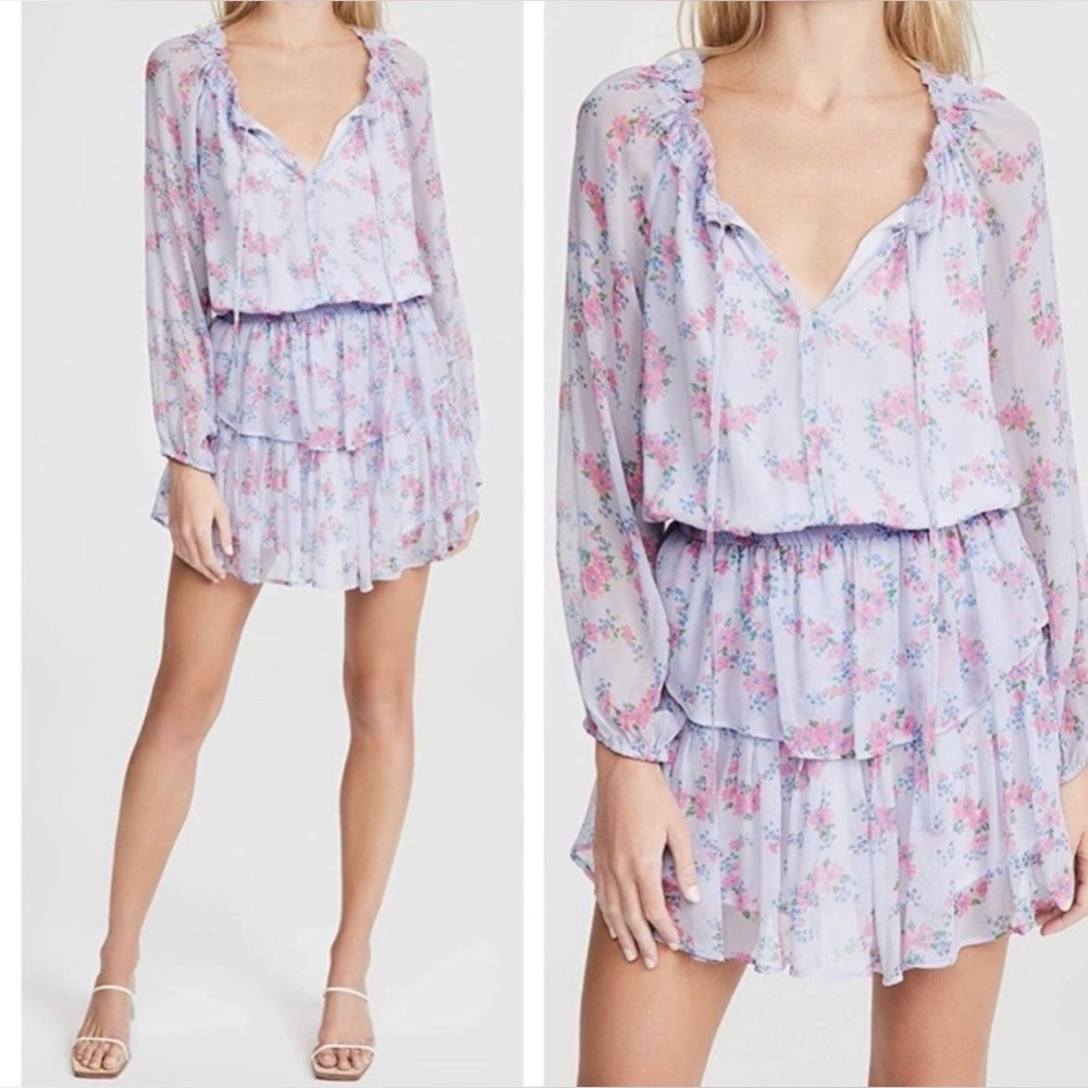 Purple tiered love shack fancy wisteria mini dress